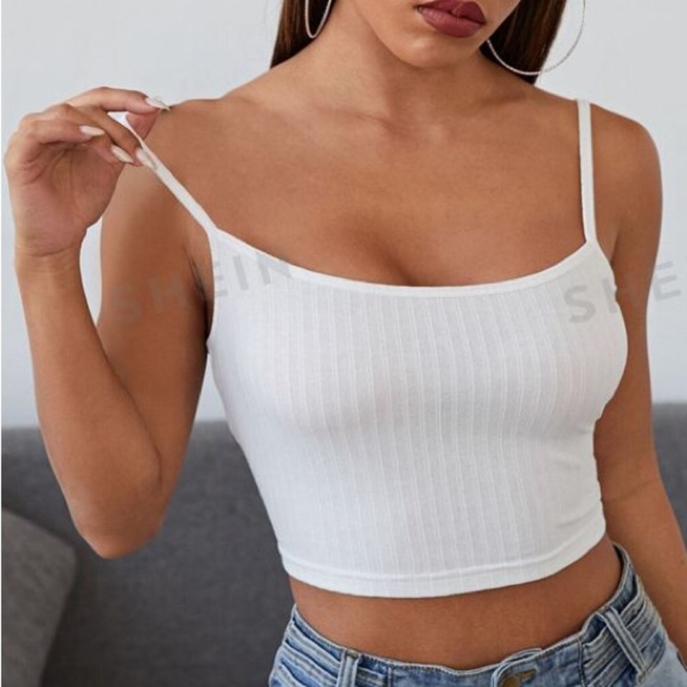 SHEIN EZwear White Rib-Knit Crop Cami Top Size S